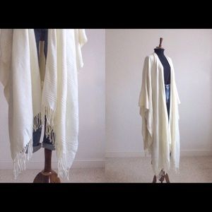 Ivory fringed knit wrap
